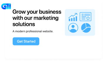 “Website hero section with bold headline, short subheading, and blue ‘Get Started’ button.”