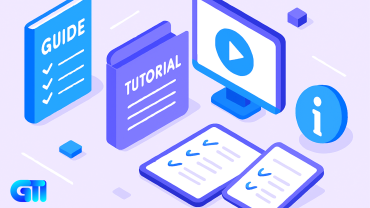 “Isometric digital illustration of client education resources including guidebook, tutorial folder, video monitor with play icon, knowledge base symbol, and checklist tablet in a modern SaaS-style workspace; clean layout, bright blue and purple tones, no text.”