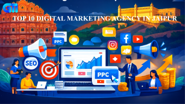 Top 10 digital marketing agencies in Jaipur with SEO, PPC, and social media illustration